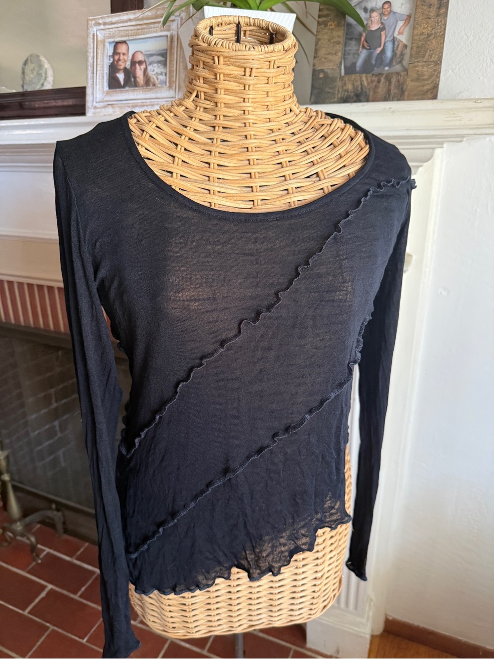 Marcella melody black sheer whimsical goth witchy long sleeve top XL